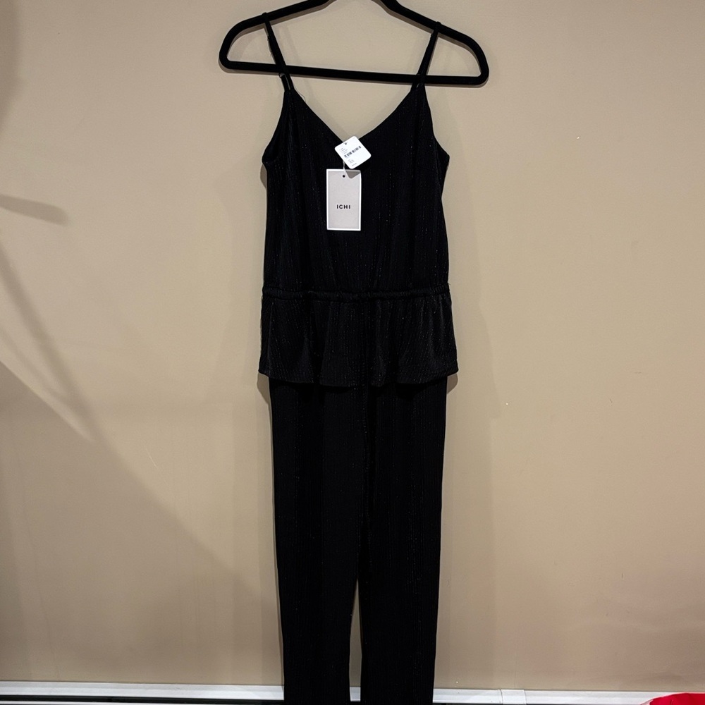 ICHI Black Sleeveless Jumpsuit with Peplum Waist